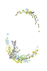 Background and frame with Easter Attributes on a white background. Drawing with colored pencils.