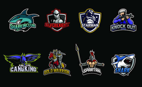 Mascots logo collection. Esport logo Collection. Eagle, warrior, astronaut, soldier, shark logo mascot