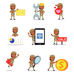 Set character of woman constable police wearing uniform.