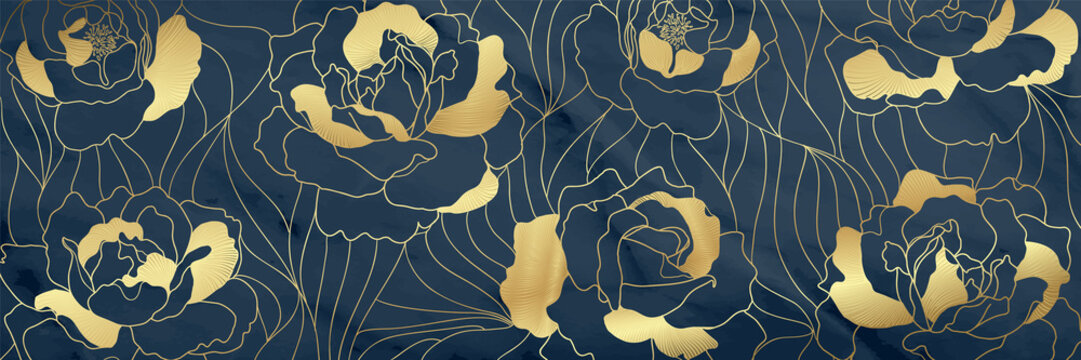 Luxury Gold floral17:9 background vector, Golden Natural pattern design for wallpaper, packaging, fabric, and wrapping background texture. © TWINS DESIGN STUDIO