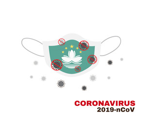 Medical face mask with symbol of Macau flag to protect Macao people from coronavirus or 2019-ncov, virus outbreak protecton concept, sign symbol background, vector illustratioin.