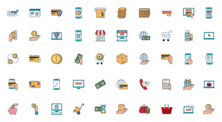 bundle of pay online set icons vector illustration design