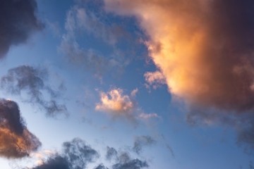 Evening sky with black clouds. Evening sky with white clouds.