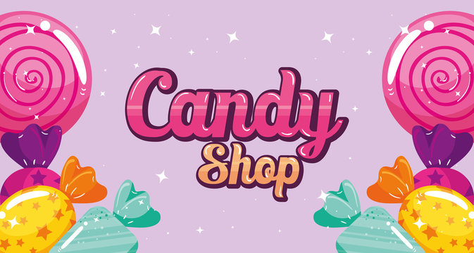 poster of candy shop with frame caramels vector illustration design