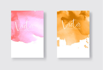 Set of bright colorful gold coral vector watercolor background