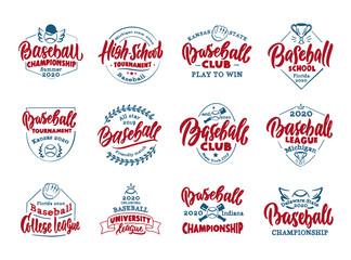 Set of vintage Baseball emblems and stamps. Colorful badges
