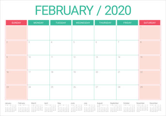 February 2020 desk calendar vector illustration