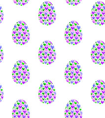 Seamless pattern, backgrounds, textures of multi colored abstract Easter eggs. Watercolor decorative drawing