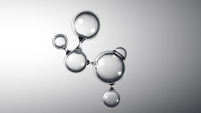 A concept of a rotating suspended transparent liquid molecule on a micro background