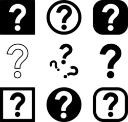 はてなマーク、白黒のバリエーションのあるベクターアイコンセット