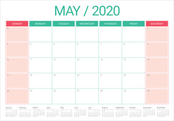 May 2020 desk calendar vector illustration