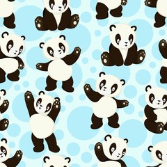 Kawaii panda bears. Cute pandas in various poses seamless pattern