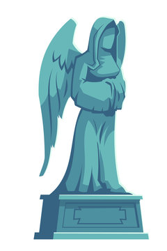recommend clip art: Angel stone figure, cemetery marble tombstone memorial, catholic graveyard, ossuary or crypt rip symbol, gothic statue, halloween illustration isolated white background, cartoon vector icon, clip art