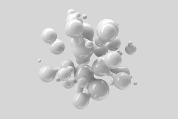 Abstract three-dimensional background of many flying droplets of viscous liquid. 3D illustration, 3D render. Stock illustration