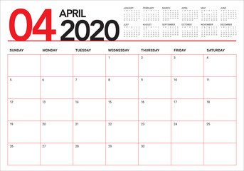 April 2020 desk calendar vector illustration