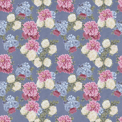 Watercolor floral seamless pattern. Hand painted flowers, greeting card template or wrapping paper