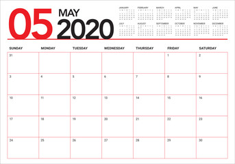 May 2020 desk calendar vector illustration