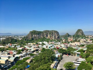 Landscape view point from Marble mountain in Danang city in Vietnam