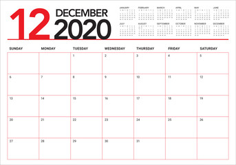 December 2020 desk calendar vector illustration