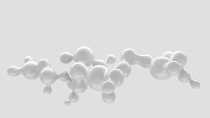 Abstract three-dimensional background of many flying droplets of viscous liquid. 3D illustration, 3D render. Stock illustration