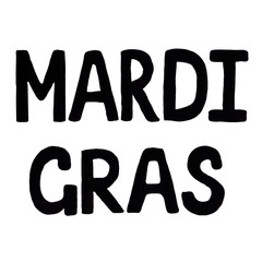 Hand drawn MARDI GRAS lettering made in black color. Hand made calligraphy.