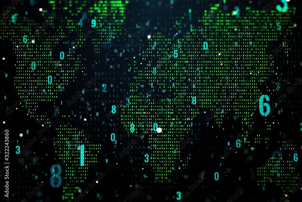 Poster digital world map on dark background. 3d rendering