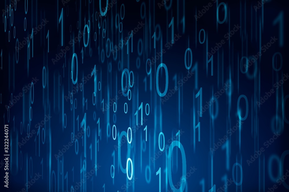 Aufkleber Binary computer code on blue background. 01 numbers pattern. Data and technology texture. 3D Rendering