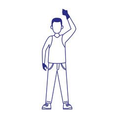 cartoon angry man standing with arm up, flat design
