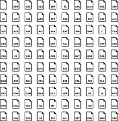Icons files kit. Document extension line set.