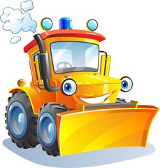 Obraz na płótnie Canvas Cartoon. Funny tractor, bulldozer. Vector Illustration.