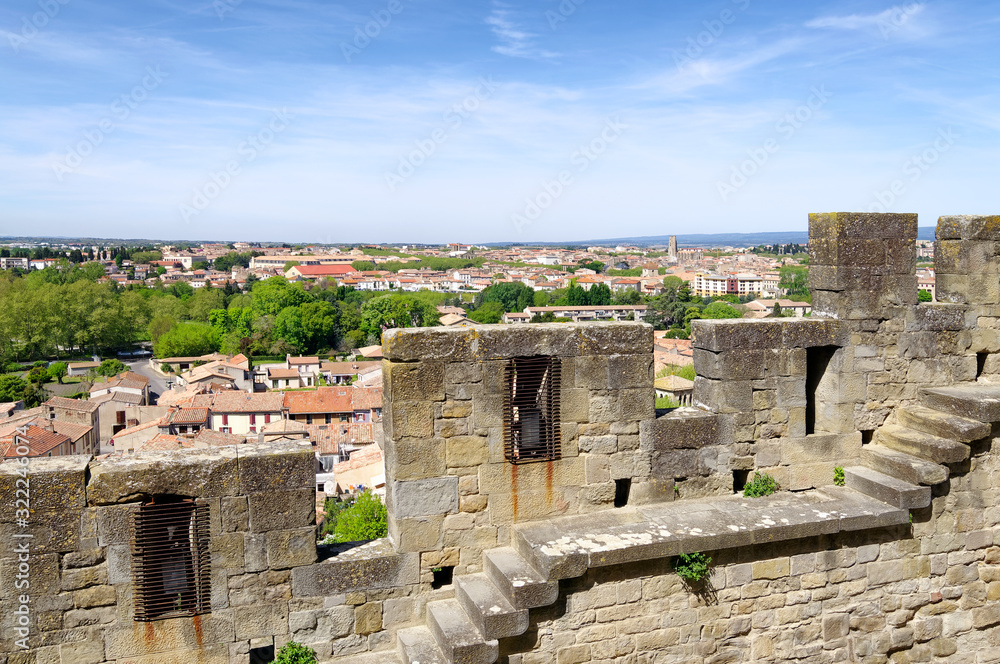 Wall mural panorama view of carcassone city