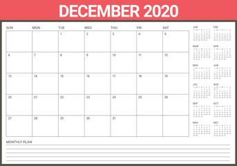 December 2020 desk calendar vector illustration