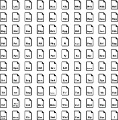 Icons white files set. Document extension pack.