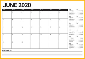 June 2020 desk calendar vector illustration