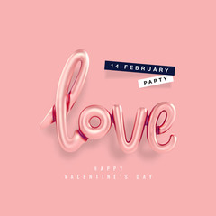 Happy Valentines Day Horizontal banner glossy pink love balloon