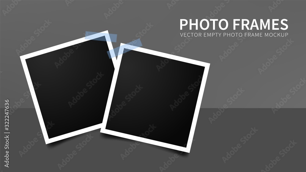 Aufkleber set of empty photo frames with blue adhesive tapes. vector realistic mockup.