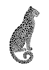 Jaguar spotted silhouette. Vector sitting wildcat graphic illustration. Black isolated on white background.