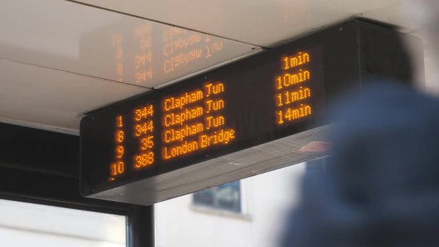 A display with bus timetable.