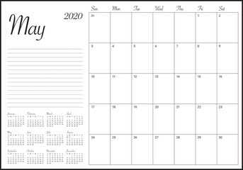 May 2020 desk calendar vector illustration