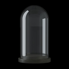 Empty glass dome on a black background. Clipping path included. 3D rendering.