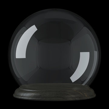Empty glass dome on a black background. Clipping path included. 3D rendering.