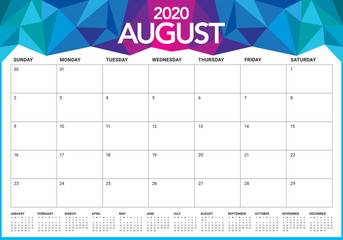 August 2020 desk calendar vector illustration