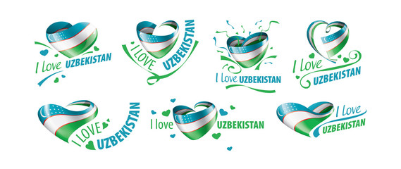 National flag of the Uzbekistan in the shape of a heart and the inscription I love Uzbekistan. Vector illustration