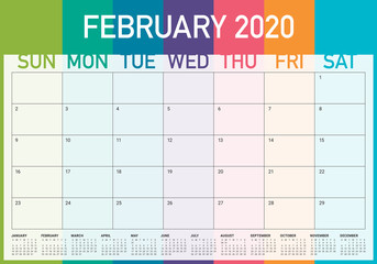 February 2020 desk calendar vector illustration