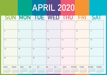 April 2020 desk calendar vector illustration