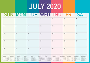July 2020 desk calendar vector illustration