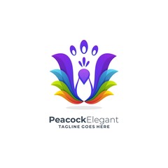 Fototapeta na wymiar Vector Logo Illustration Peacock Elegant Gradient Colorful