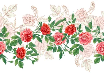 Möbelaufkleber Seamless pattern with red roses flowers. Colored vector illustration. Isolated on white background. © Elen  Lane