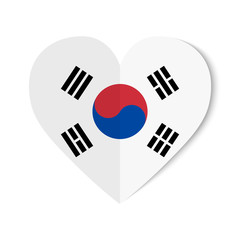 South Korea flag with origami style on heart background