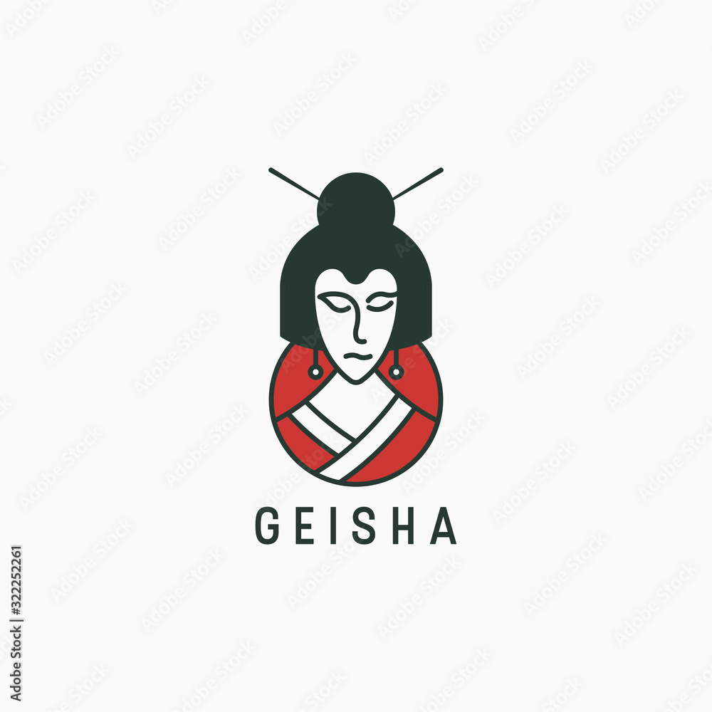 Wall mural japanese geisha head logo icon design template vector illustration